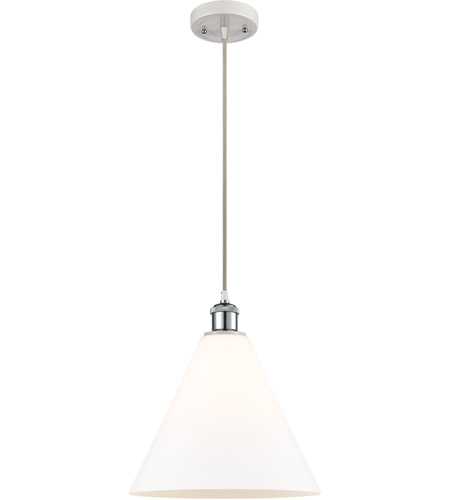 Innovations Lighting 516-1P-WPC-GBC-121-LED Ballston Cone LED 12 inch White and Polished Chrome Mini Pendant Ceiling Light in Matte White Glass