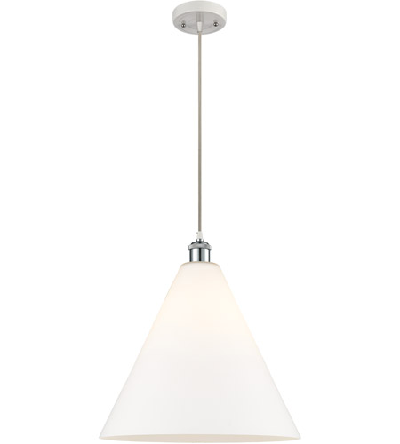 Innovations Lighting 516-1P-WPC-GBC-161 Ballston Cone 1 Light 16 inch White and Polished Chrome Pendant Ceiling Light in Matte White Glass