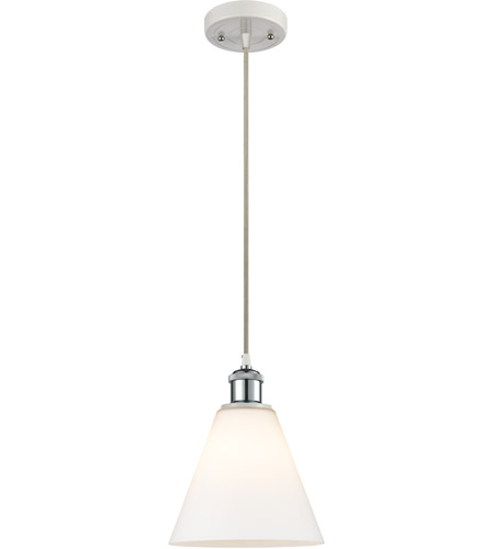 Innovations Lighting 516-1P-WPC-GBC-81-LED Ballston Cone LED 8 inch White and Polished Chrome Mini Pendant Ceiling Light in Matte White Glass