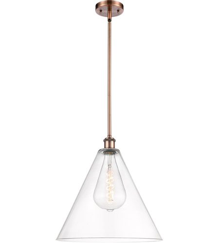 Innovations Lighting 516-1S-AC-GBC-162-LED Ballston Cone LED 16 inch Antique Copper Pendant Ceiling Light in Clear Glass