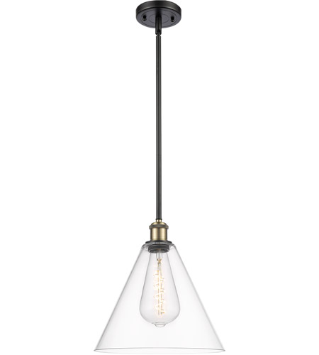 Innovations Lighting 516-1S-BAB-GBC-122-LED Ballston Cone LED 12 inch Black Antique Brass and Matte Black Mini Pendant Ceiling Light in Clear Glass