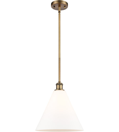 Innovations Lighting 516-1S-BB-GBC-121-LED Ballston Cone LED 12 inch Brushed Brass Mini Pendant Ceiling Light in Matte White Glass