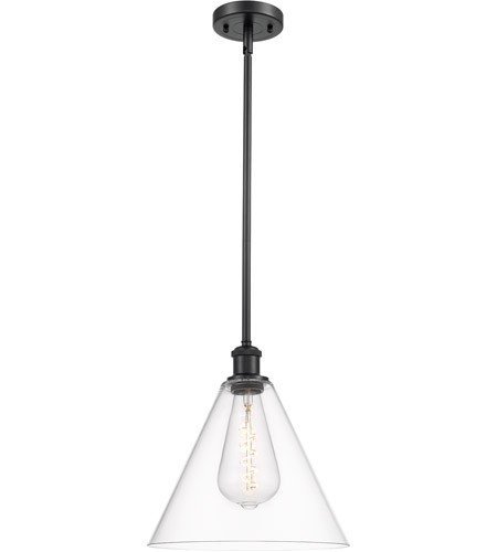 Innovations Lighting 516-1S-BK-GBC-122-LED Ballston Cone LED 12 inch Matte Black Mini Pendant Ceiling Light in Clear Glass