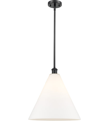 Innovations Lighting 516-1S-BK-GBC-161-LED Ballston Cone LED 16 inch Matte Black Pendant Ceiling Light in Matte White Glass
