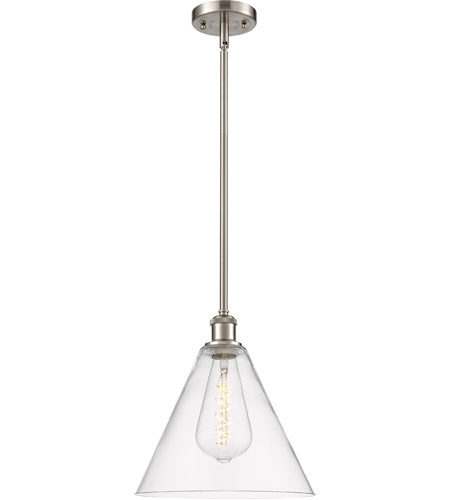 Innovations Lighting 516-1S-SN-GBC-122-LED Ballston Cone LED 12 inch Brushed Satin Nickel Mini Pendant Ceiling Light in Clear Glass