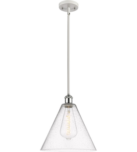 Innovations Lighting 516-1S-WPC-GBC-124 Ballston Cone 1 Light 12 inch White and Polished Chrome Mini Pendant Ceiling Light in Seedy Glass