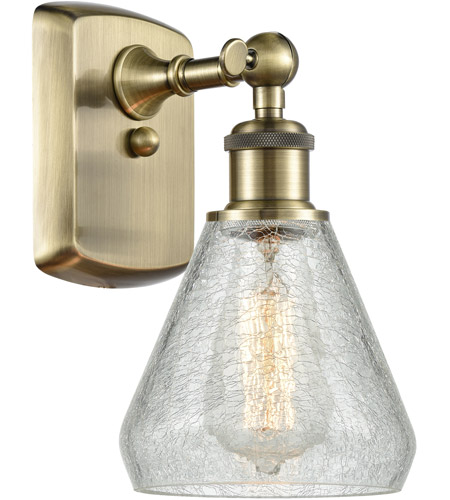 Innovations Lighting 516-1W-AB-G275-LED Ballston Conesus LED 6 inch Antique Brass Sconce Wall Light in Clear Crackle Glass, Ballston