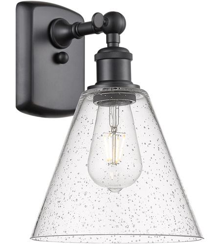 Innovations Lighting 516-1W-BK-GBC-84-LED Ballston Cone LED 8 inch Matte Black Sconce Wall Light in Seedy Glass