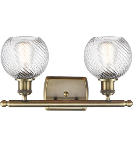 Innovations Lighting 516-2W-AB-G1214-6 Ballston Small Twisted Swirl 2 Light 16 inch Antique Brass Bath Vanity Light Wall Light in Incandescent, Small Athens, Twisted Swirl Glass, Ballston 516-2W-AB-G1214-6_2.jpg
