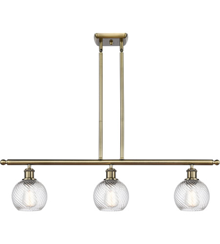 Innovations Lighting 516-3I-AB-G1214-6 Ballston Small Twisted Swirl 3 Light 36 inch Antique Brass Island Light Ceiling Light in Incandescent, Small Athens, Twisted Swirl Glass, Ballston