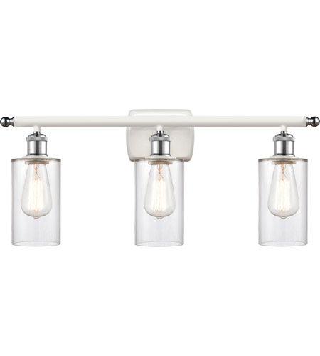 Innovations Lighting 516-3W-WPC-G802 Ballston Clymer 3 Light 26 inch White and Polished Chrome Bath Vanity Light Wall Light in Clear Glass, Ballston