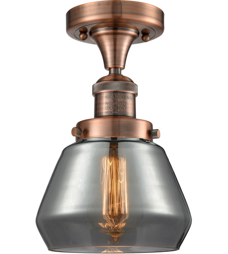 Innovations Lighting 517-1CH-AC-G173-LED Franklin Restoration Fulton LED 7 inch Antique Copper Semi-Flush Mount Ceiling Light in Plated Smoke Glass, Franklin Restoration
