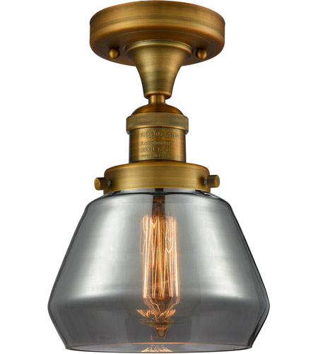 Innovations Lighting 517-1CH-BB-G173-LED Franklin Restoration Fulton LED 7 inch Brushed Brass Semi-Flush Mount Ceiling Light in Plated Smoke Glass, Franklin Restoration