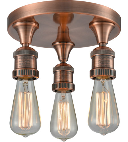 Innovations Lighting 562NH-3C-AC-LED Bare Bulb LED 10 inch Antique Copper Semi-Flush Mount Ceiling Light