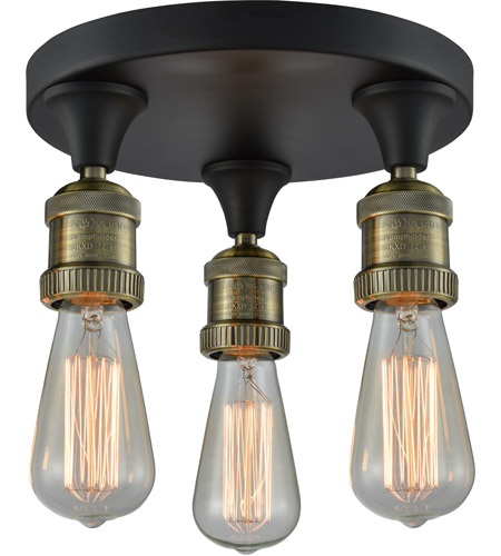 Innovations Lighting 562NH-3C-BAB Bare Bulb 3 Light 10 inch Black Antique Brass Semi-Flush Mount Ceiling Light