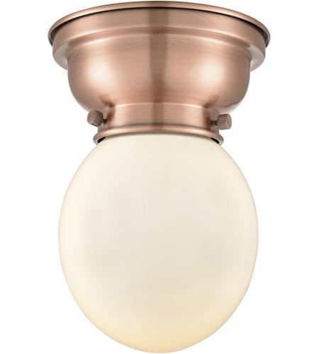 Innovations Lighting 623-1F-AC-G201-6 Aditi Beacon 1 Light 6 inch Antique Copper Flush Mount Ceiling Light in Matte White Glass, Aditi