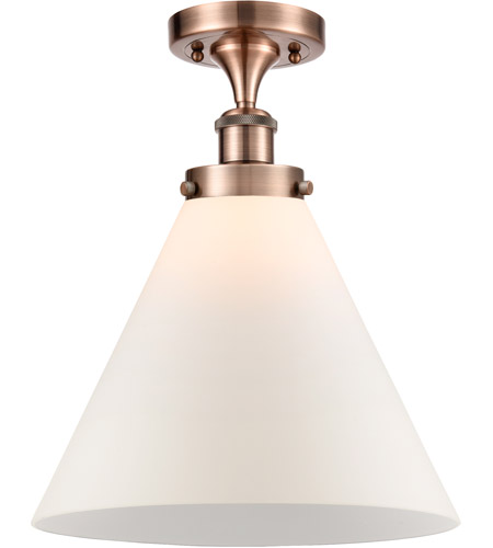 Innovations Lighting 916-1C-AC-G41-L-LED Ballston X-Large Cone LED 8 inch Antique Copper Semi-Flush Mount Ceiling Light in Matte White Glass