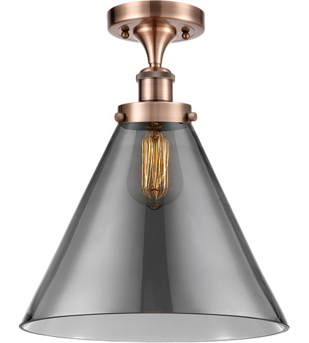 Innovations Lighting 916-1C-AC-G43-L-LED Ballston X-Large Cone LED 8 inch Antique Copper Semi-Flush Mount Ceiling Light in Plated Smoke Glass photo