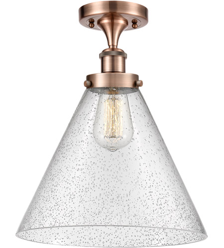 Innovations Lighting 916-1C-AC-G44-L-LED Ballston X-Large Cone LED 8 inch Antique Copper Semi-Flush Mount Ceiling Light in Seedy Glass