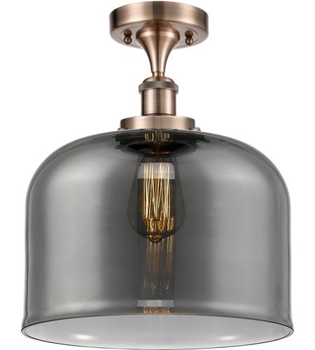Innovations Lighting 916-1C-AC-G73-L-LED Ballston X-Large Bell LED 8 inch Antique Copper Semi-Flush Mount Ceiling Light in Plated Smoke Glass