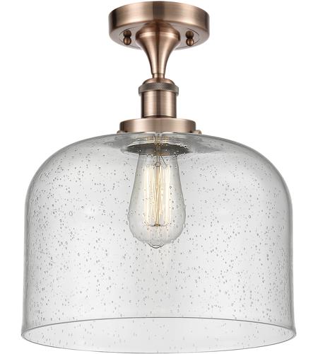 Innovations Lighting 916-1C-AC-G74-L-LED Ballston X-Large Bell LED 8 inch Antique Copper Semi-Flush Mount Ceiling Light in Seedy Glass