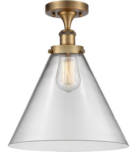 Innovations Lighting 916-1C-BB-G42-L-LED Ballston X-Large Cone LED 8 inch Brushed Brass Semi-Flush Mount Ceiling Light in Clear Glass