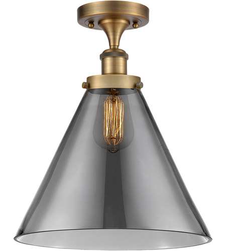 Innovations Lighting 916-1C-BB-G43-L Ballston X-Large Cone 1 Light 8 inch Brushed Brass Semi-Flush Mount Ceiling Light in Plated Smoke Glass