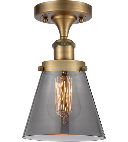 Innovations Lighting 916-1C-BB-G63-LED Ballston Small Cone LED 6 inch Brushed Brass Semi-Flush Mount Ceiling Light in Plated Smoke Glass photo