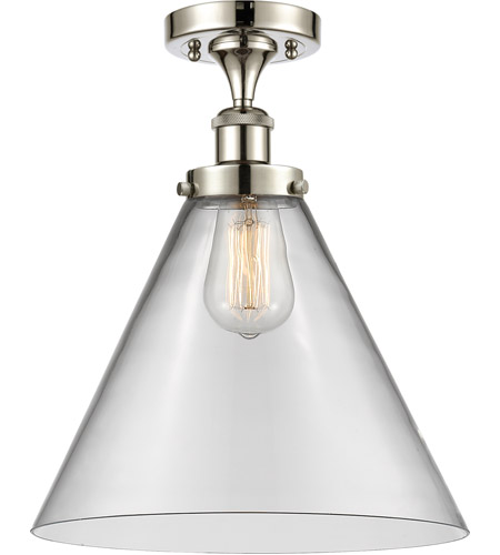 Innovations Lighting 916-1C-PN-G42-L-LED Ballston X-Large Cone LED 8 inch Polished Nickel Semi-Flush Mount Ceiling Light in Clear Glass