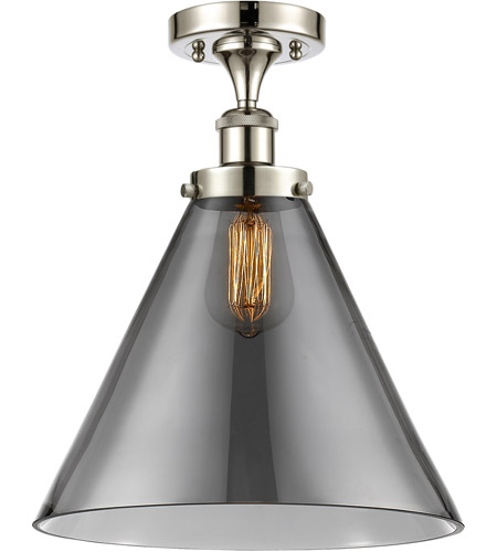 Innovations Lighting 916-1C-WPC-G43-L Ballston X-Large Cone 1 Light 8 inch White and Polished Chrome Semi-Flush Mount Ceiling Light in Plated Smoke Glass