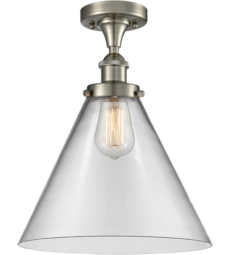 Innovations Lighting 916-1C-SN-G42-L-LED Ballston X-Large Cone LED 8 inch Brushed Satin Nickel Semi-Flush Mount Ceiling Light in Clear Glass