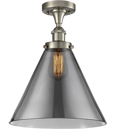 Innovations Lighting 916-1C-SN-G43-L Ballston X-Large Cone 1 Light 8 inch Brushed Satin Nickel Semi-Flush Mount Ceiling Light in Plated Smoke Glass