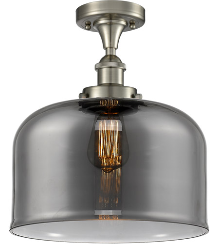 Innovations Lighting 916-1C-WPC-G73-L-LED Ballston X-Large Bell LED 8 inch White and Polished Chrome Semi-Flush Mount Ceiling Light in Plated Smoke Glass photo