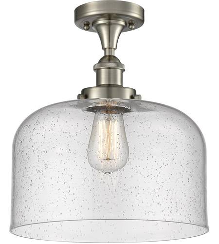Innovations Lighting 916-1C-WPC-G74-L-LED Ballston X-Large Bell LED 8 inch White and Polished Chrome Semi-Flush Mount Ceiling Light in Seedy Glass