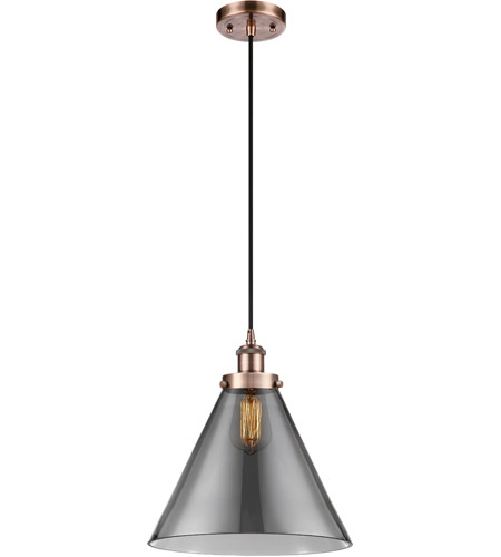 Innovations Lighting 916-1P-AC-G43-L Ballston X-Large Cone 1 Light 8 inch Antique Copper Mini Pendant Ceiling Light in Plated Smoke Glass