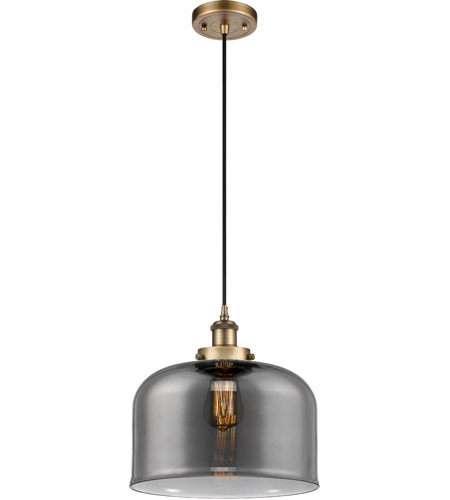 Innovations Lighting 916-1P-BB-G73-L Ballston X-Large Bell 1 Light 12 inch Brushed Brass Mini Pendant Ceiling Light in Plated Smoke Glass