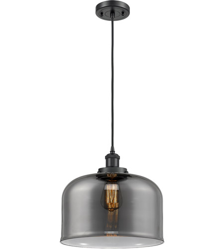 Innovations Lighting 916-1P-BK-G73-L-LED Ballston X-Large Bell LED 12 inch Matte Black Mini Pendant Ceiling Light in Plated Smoke Glass, Ballston