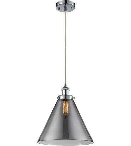 Innovations Lighting 916-1P-PC-G43-L Ballston X-Large Cone 1 Light 8 inch Polished Chrome Mini Pendant Ceiling Light in Plated Smoke Glass