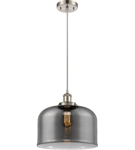 Innovations Lighting 916-1P-SN-G73-L-LED Ballston X-Large Bell LED 12 inch Brushed Satin Nickel Mini Pendant Ceiling Light in Plated Smoke Glass, Ballston