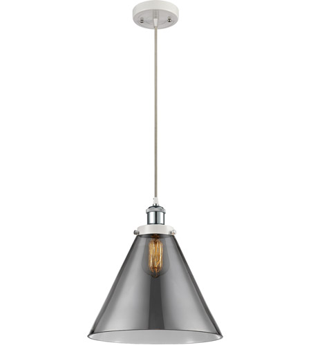 Innovations Lighting 916-1P-WPC-G43-L Ballston X-Large Cone 1 Light 8 inch White and Polished Chrome Mini Pendant Ceiling Light in Plated Smoke Glass