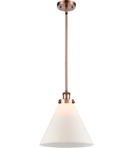 Innovations Lighting 916-1S-AC-G41-L-LED Ballston X-Large Cone LED 8 inch Antique Copper Pendant Ceiling Light in Matte White Glass