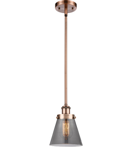 Innovations Lighting 916-1S-AC-G63 Ballston Small Cone 1 Light 6 inch Antique Copper Pendant Ceiling Light in Plated Smoke Glass