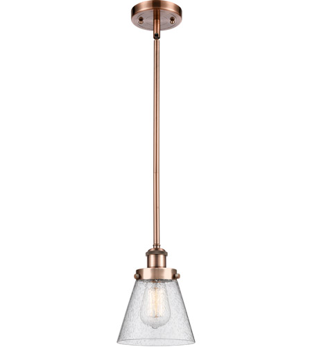 Innovations Lighting 916-1S-AC-G64-LED Ballston Small Cone LED 6 inch Antique Copper Pendant Ceiling Light in Seedy Glass