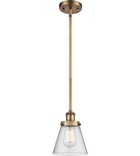 Innovations Lighting 916-1S-BB-G64-LED Ballston Small Cone LED 6 inch Brushed Brass Pendant Ceiling Light in Seedy Glass