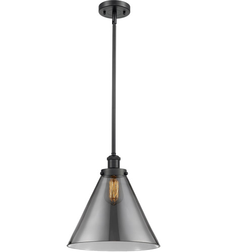 Innovations Lighting 916-1S-BK-G43-L-LED Ballston X-Large Cone LED 8 inch Matte Black Pendant Ceiling Light in Plated Smoke Glass