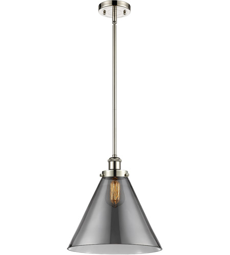 Innovations Lighting 916-1S-PN-G43-L-LED Ballston X-Large Cone LED 8 inch Polished Nickel Pendant Ceiling Light in Plated Smoke Glass