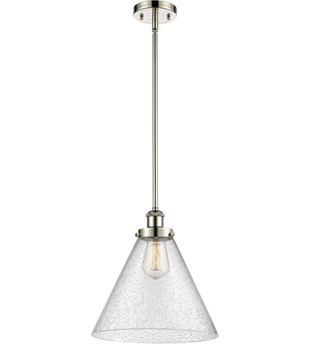 Innovations Lighting 916-1S-PC-G44-L-LED Ballston X-Large Cone LED 8 inch Polished Chrome Pendant Ceiling Light in Seedy Glass
