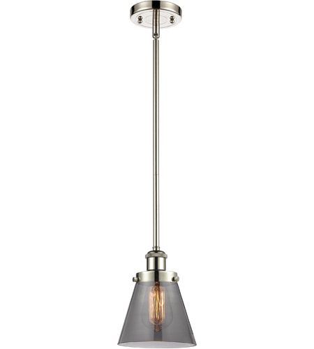 Innovations Lighting 916-1S-PN-G63-LED Ballston Small Cone LED 6 inch Polished Nickel Pendant Ceiling Light in Plated Smoke Glass