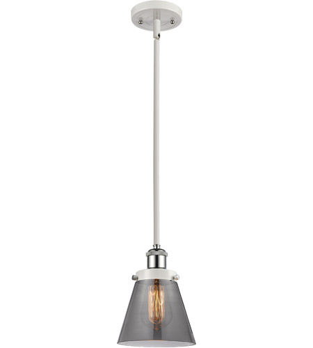 Innovations Lighting 916-1S-WPC-G63-LED Ballston Small Cone LED 6 inch White and Polished Chrome Pendant Ceiling Light in Plated Smoke Glass