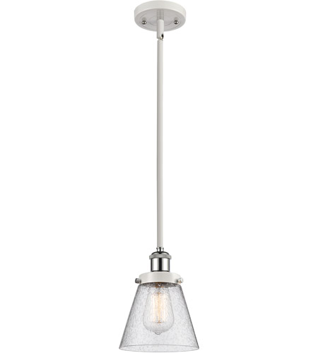 Innovations Lighting 916-1S-WPC-G64-LED Ballston Small Cone LED 6 inch White and Polished Chrome Pendant Ceiling Light in Seedy Glass